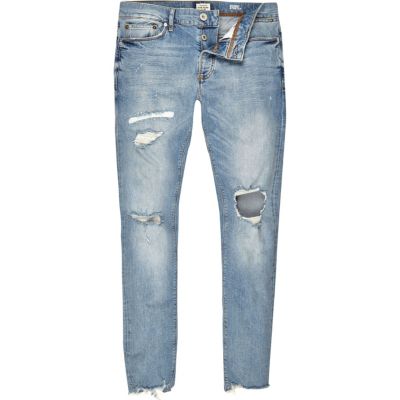 Light blue wash ripped Sid skinny jeans